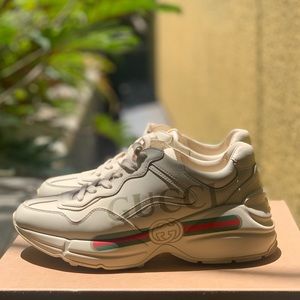 Gucci Women’s Rhyton Gucci Logo Leather Sneaker